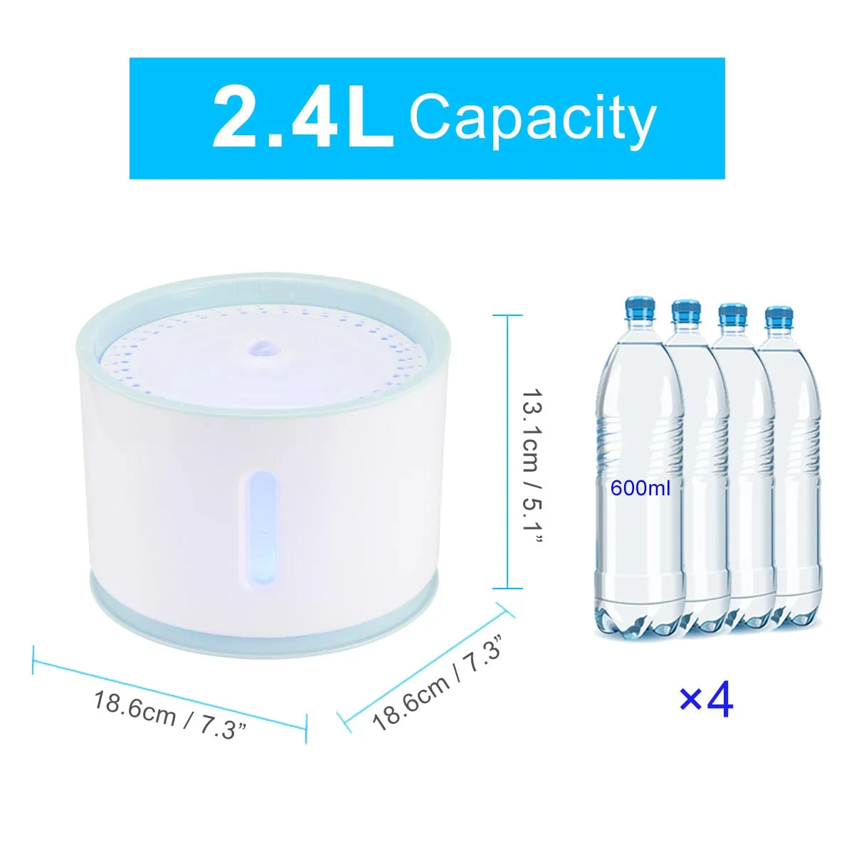 2.4L Automatic Pet Water Fountain with LED Night-Light