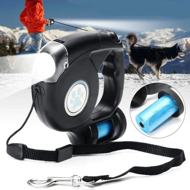 3-in-1 (4.5M) Retractable Dog Leash with Light & Poop Bag Dispenser