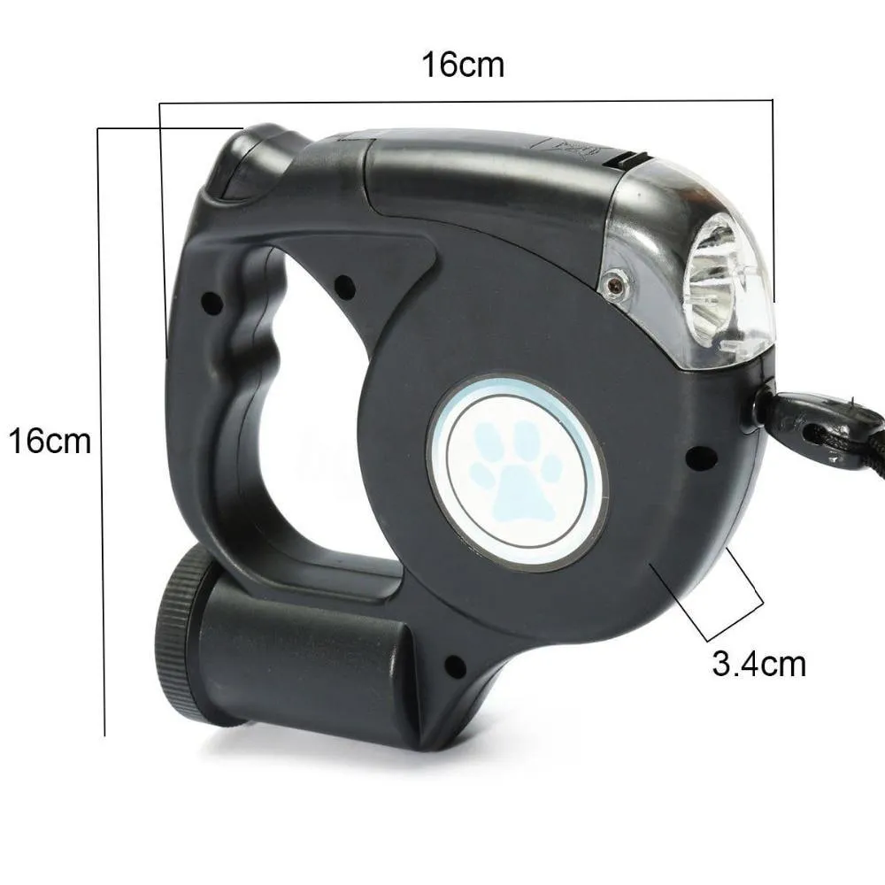 3-in-1 (4.5M) Retractable Dog Leash with Light & Poop Bag Dispenser