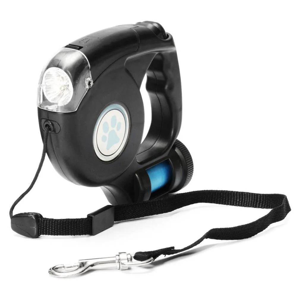 3-in-1 (4.5M) Retractable Dog Leash with Light & Poop Bag Dispenser