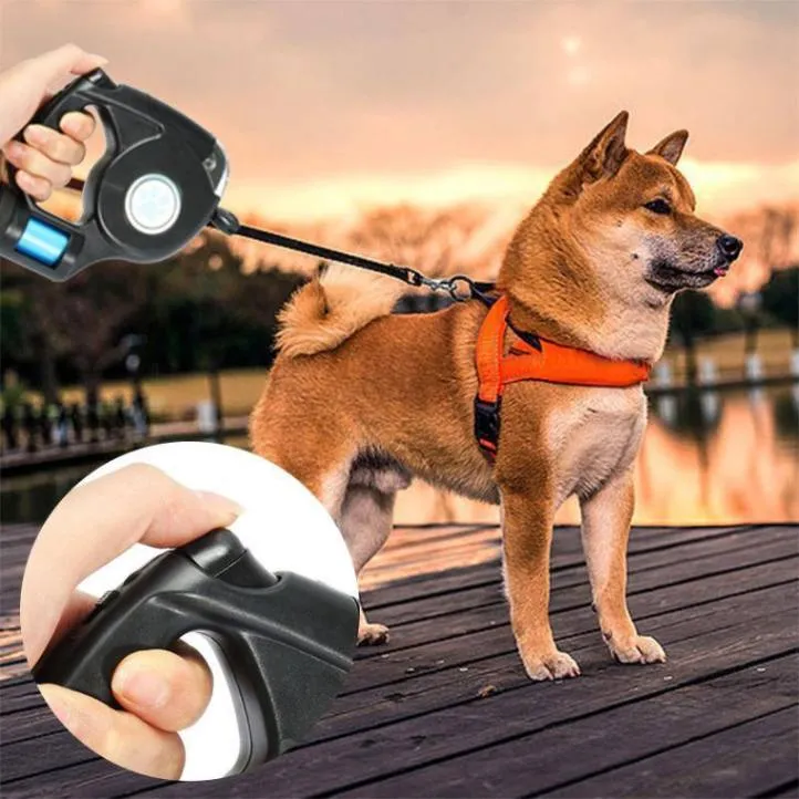 3-in-1 (4.5M) Retractable Dog Leash with Light & Poop Bag Dispenser