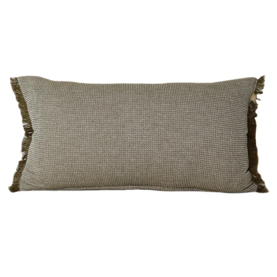 Breakfast Waffle Fringe Cushion - Khaki Green