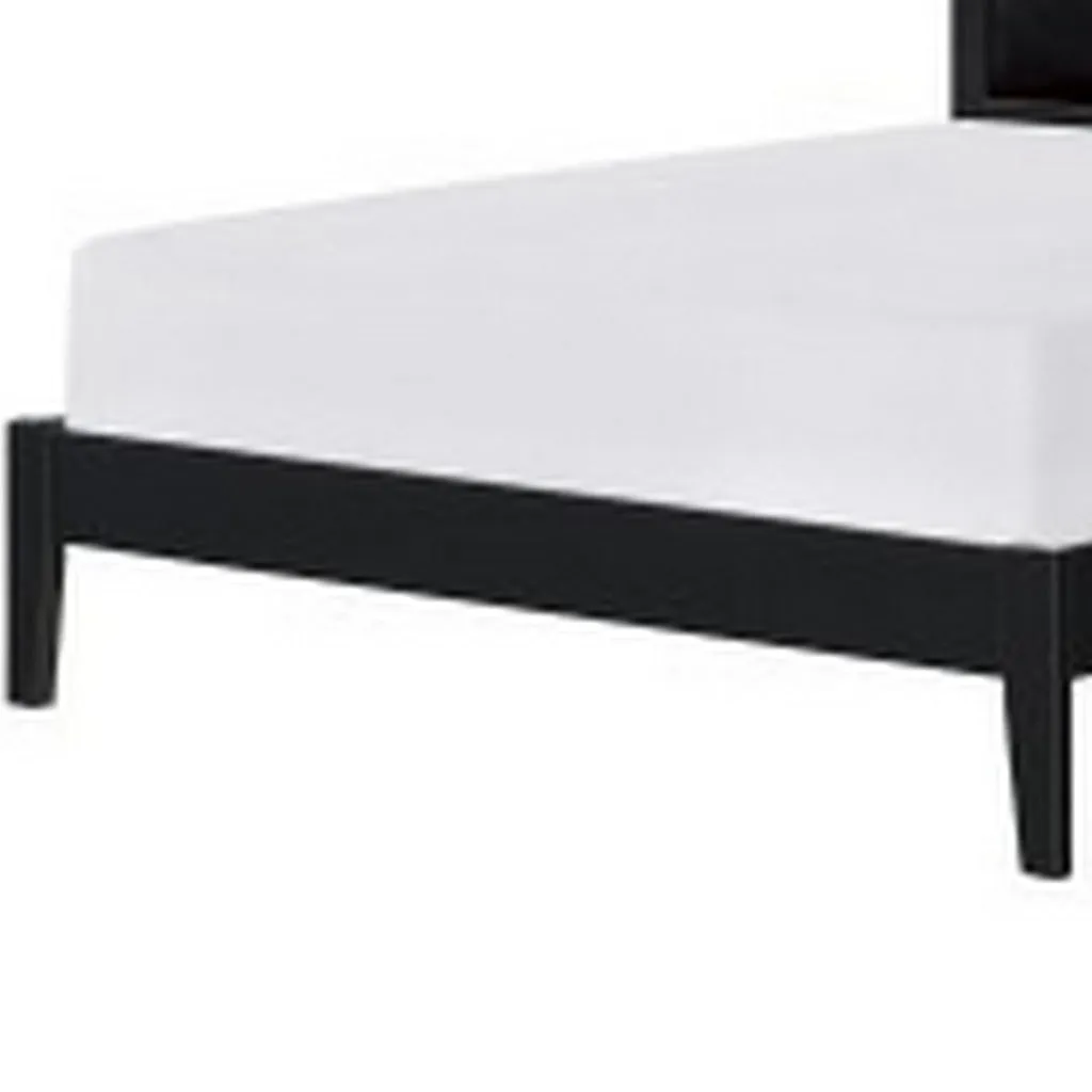Brite Queen Size Bed, Black Faux Leather Upholstered Headboard, Low Profile By Casagear Home