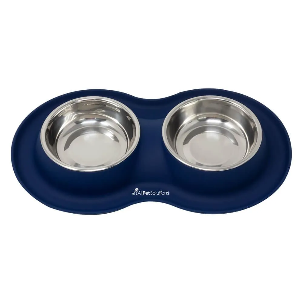 Double Bowl Cat Dog Feeder - Navy - S/L/XL