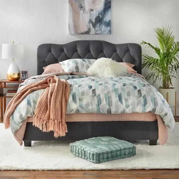 Forest Upholstered Bed with Storage in Grey Suede