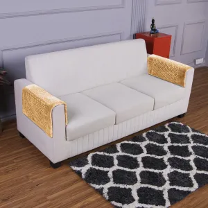 HOKIPO 2 Pcs Handloom Thick Poly Velvet Reversible Sofa Armrest Cover, Buff Cream