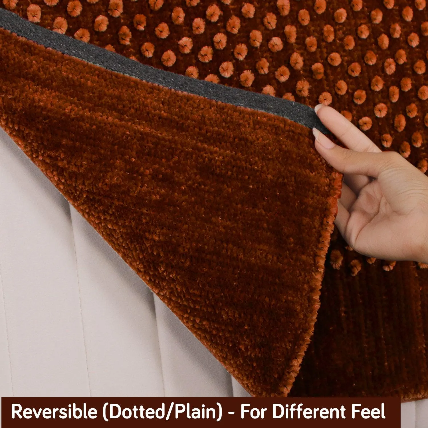 HOKIPO 2 Pcs Handloom Thick Poly Velvet Reversible Sofa Armrest Cover, Rust Brown