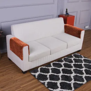 HOKIPO 2 Pcs Handloom Thick Poly Velvet Reversible Sofa Armrest Cover, Rust Brown