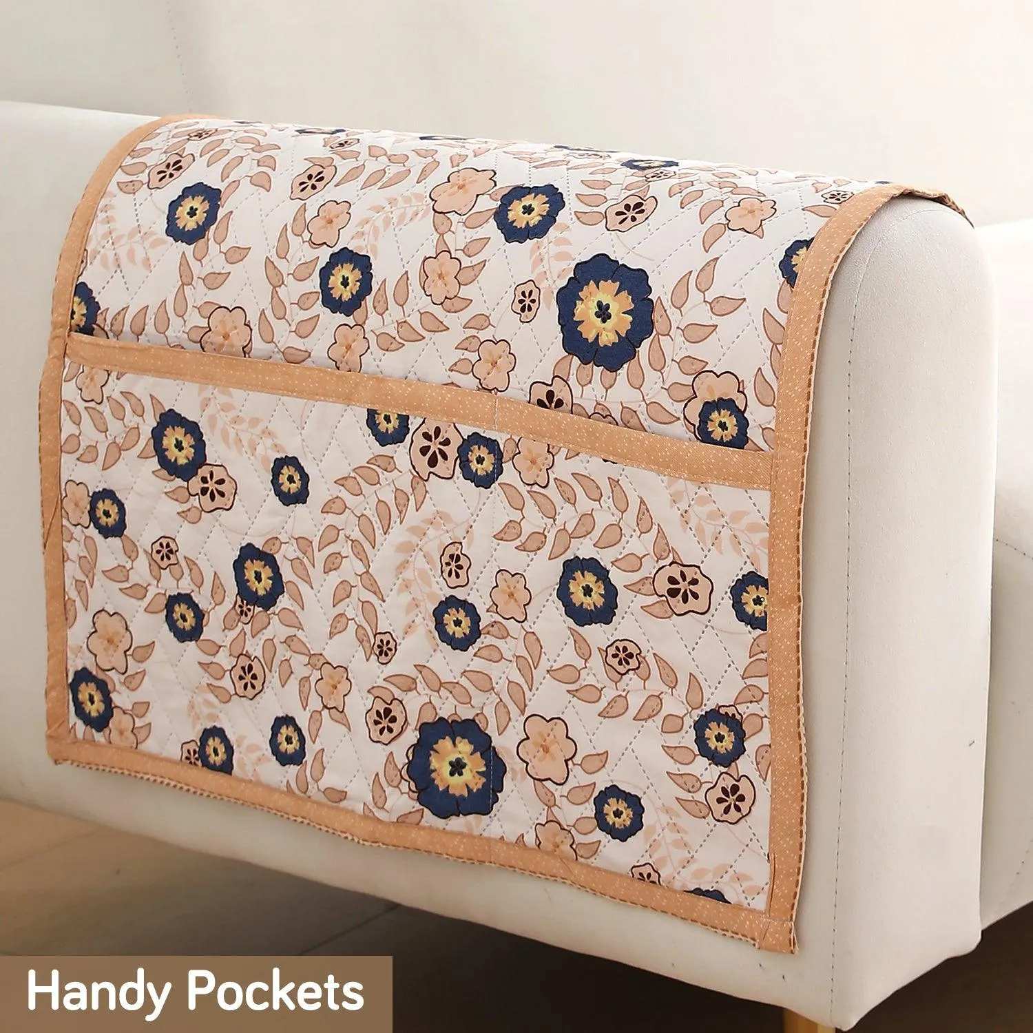 HOKIPO 2 Pcs Printed Quilted Sofa Armrest Cover, Light Peach Candytuft