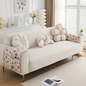 HOKIPO 2 Pcs Printed Quilted Sofa Armrest Cover, Light Peach Candytuft