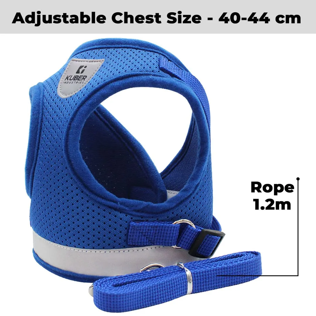 Kuber Industries Dog Harness With Adjustable Leash|Breathable Polyester Mesh Fabric |Large Size|HT-844|Comfortable No-Pull Grip|Quick Release Buckles|Blue