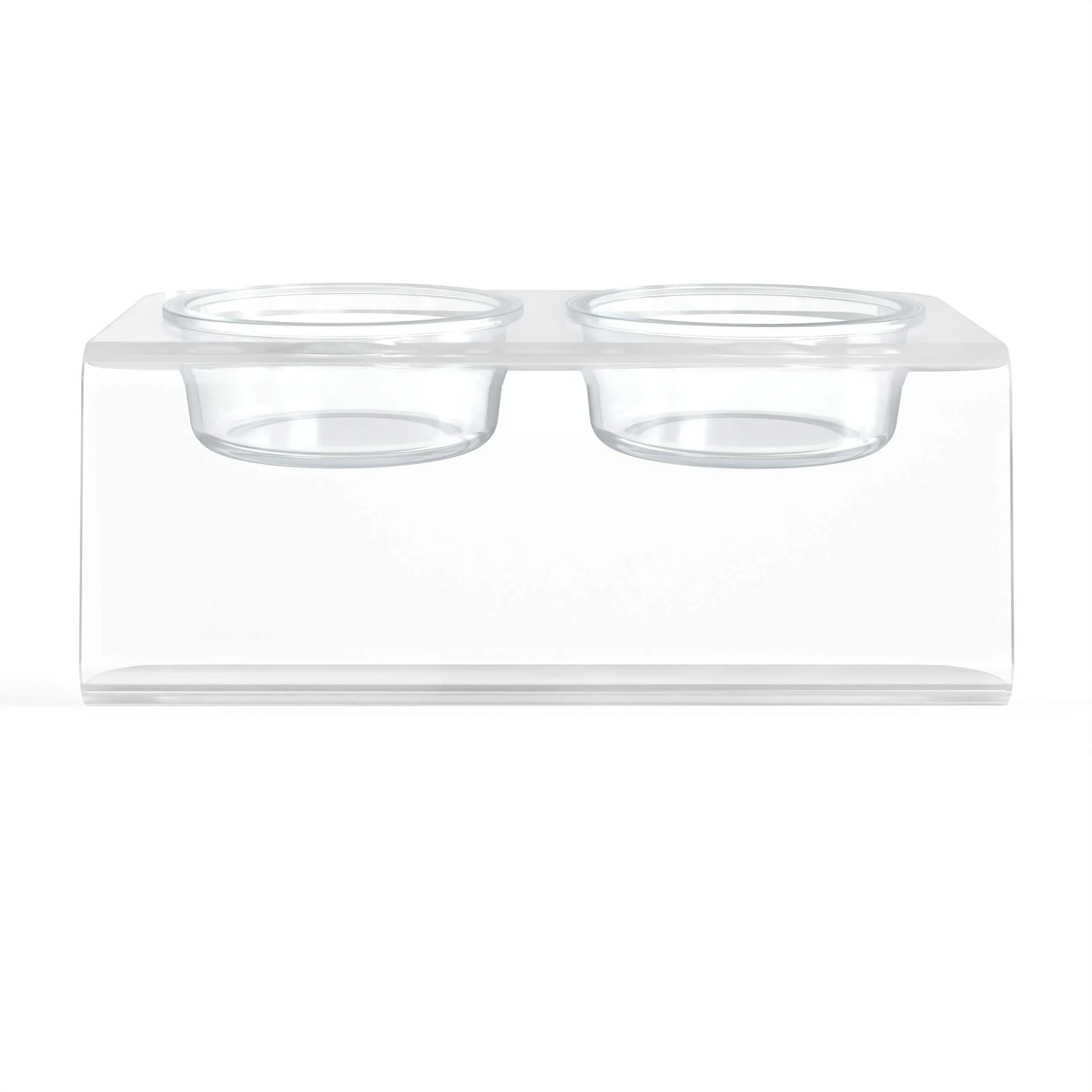 Modern Acrylic Glass Bowl Feeders, Angled Style, Double Bowl