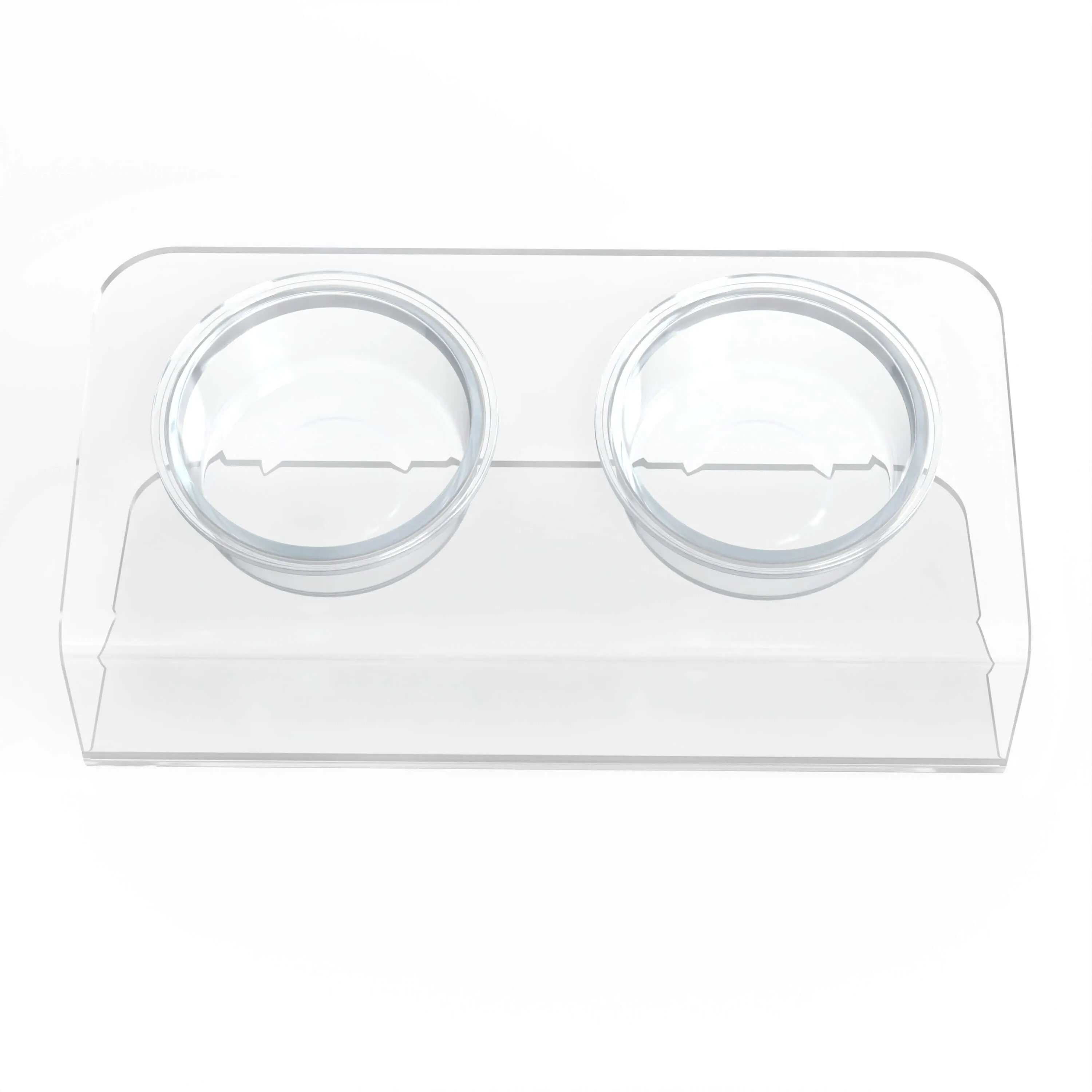 Modern Acrylic Glass Bowl Feeders, Angled Style, Double Bowl