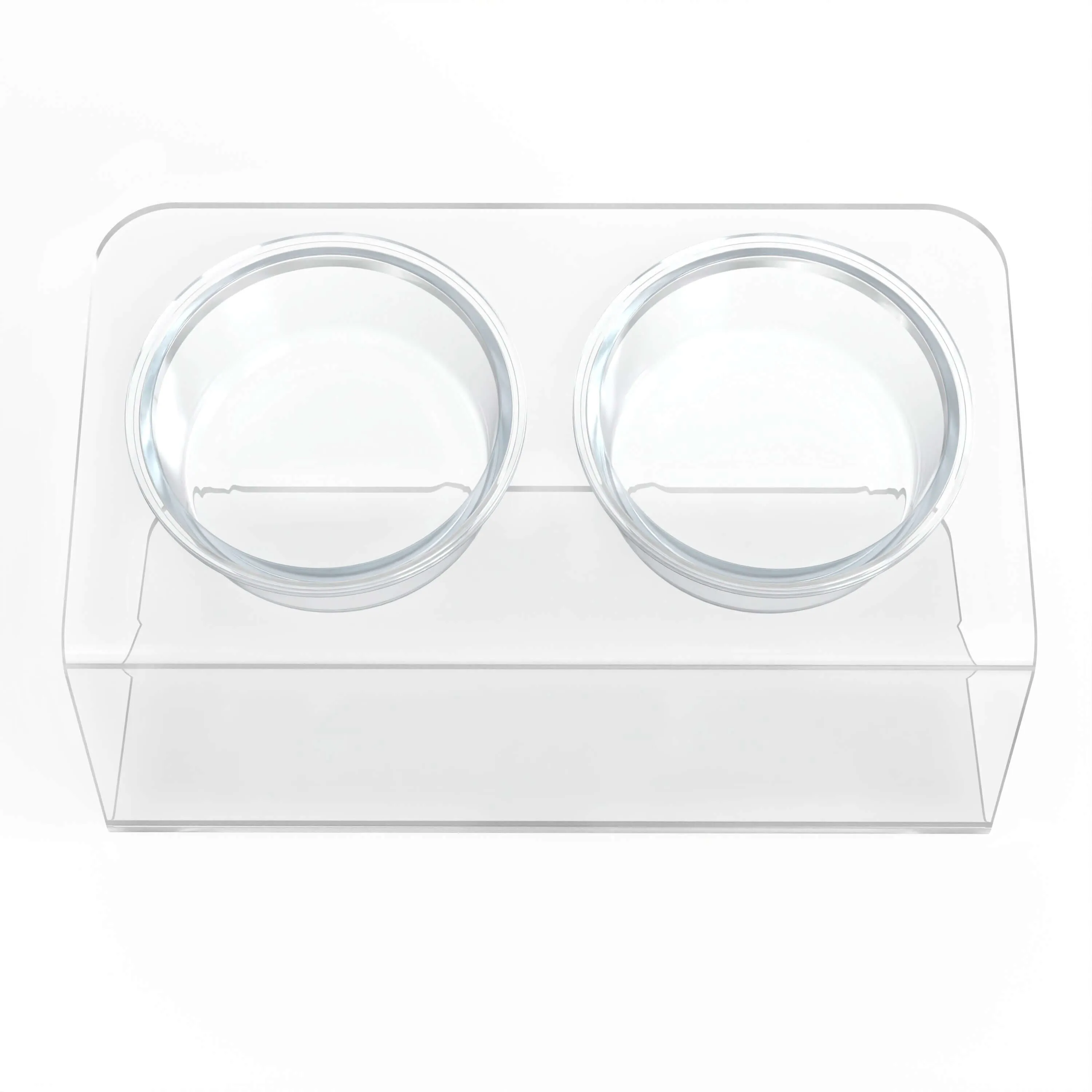 Modern Acrylic Glass Bowl Feeders, Angled Style, Double Bowl