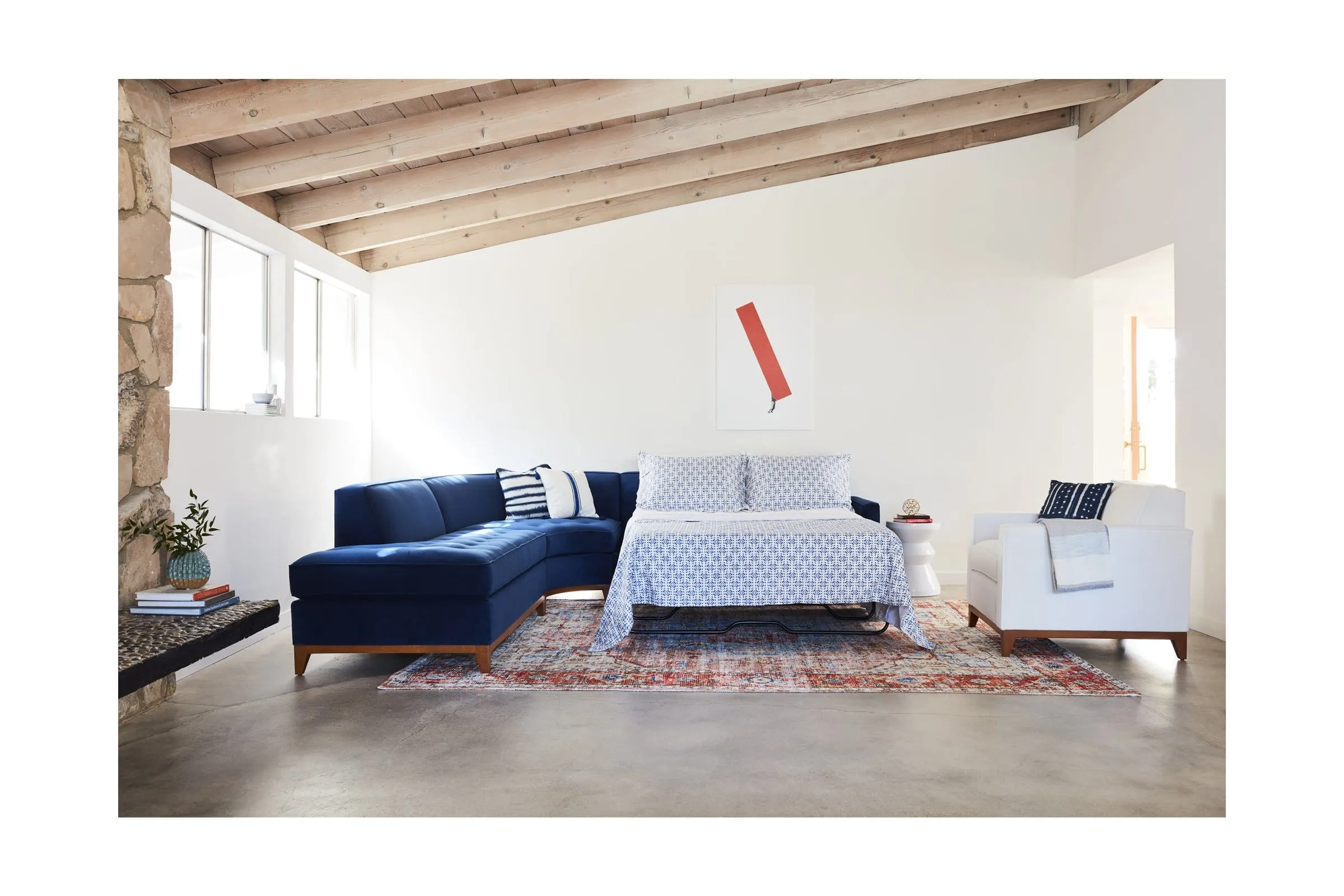 Monroe Drive 3pc Sleeper Sectional :: Leg Finish: Natural / Configuration: LAF - Chaise on the Left / Sleeper Option: Memory Foam Mattress