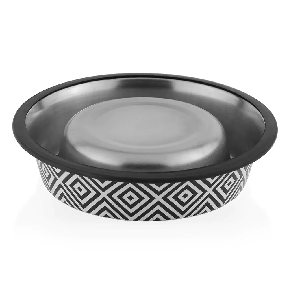 Pawpourri Steel Twiggy Striped Bowl for Dogs and Cats (Black/White)
