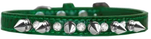 Silver Spike And Clear Jewel Croc Dog Collar Emerald Green Size 14