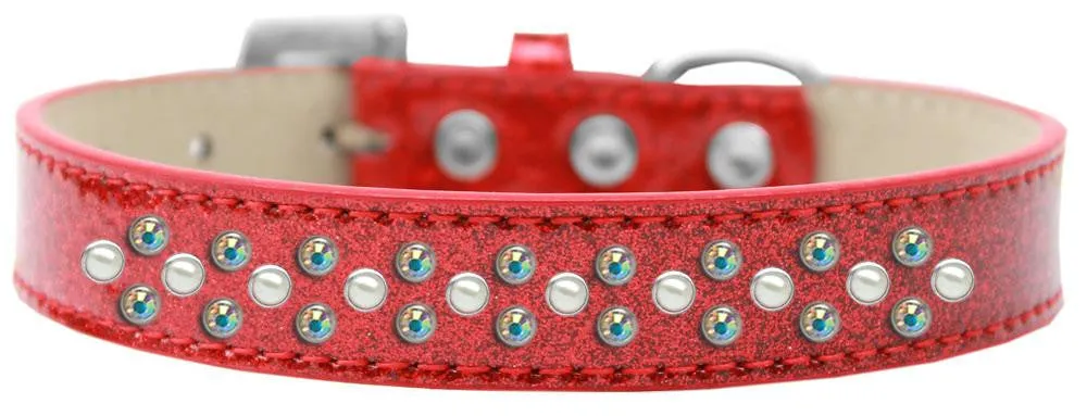 Sprinkles Ice Cream Dog Collar Pearl and AB Crystals Size 14 Red