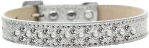 Sprinkles Ice Cream Dog Collar Pearl and Clear Crystals Size 20 Silver
