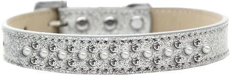 Sprinkles Ice Cream Dog Collar Pearl and Clear Crystals Size 20 Silver