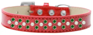 Sprinkles Ice Cream Dog Collar Pearl and Emerald Green Crystals Size 20 Red