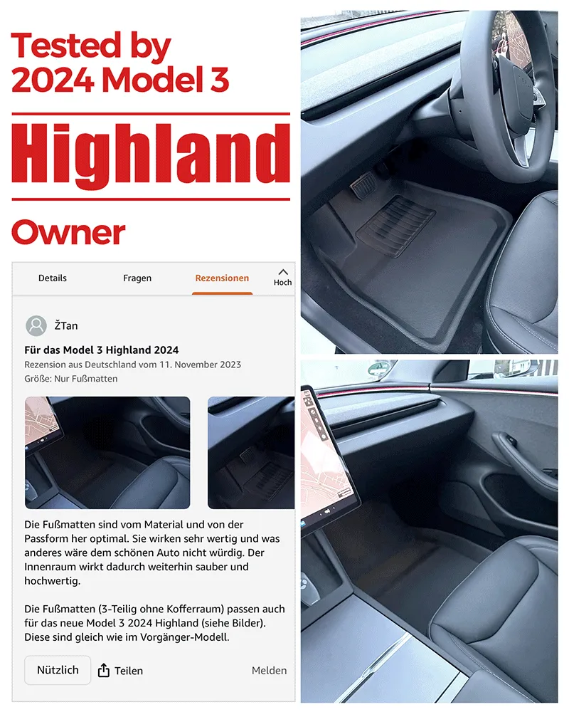 TAPTES® Floor Mats for 2024-2025 Tesla Model 3 Highland , All Weather Floor Mats for 2024-2025 Tesla Model 3