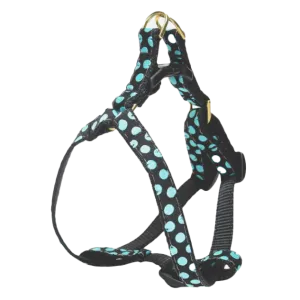 Teacup Harness | Black & Aqua Dots