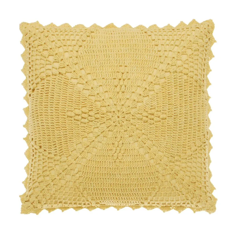 Walton & Co. 43cm Pale Ochre Crochet Cushion